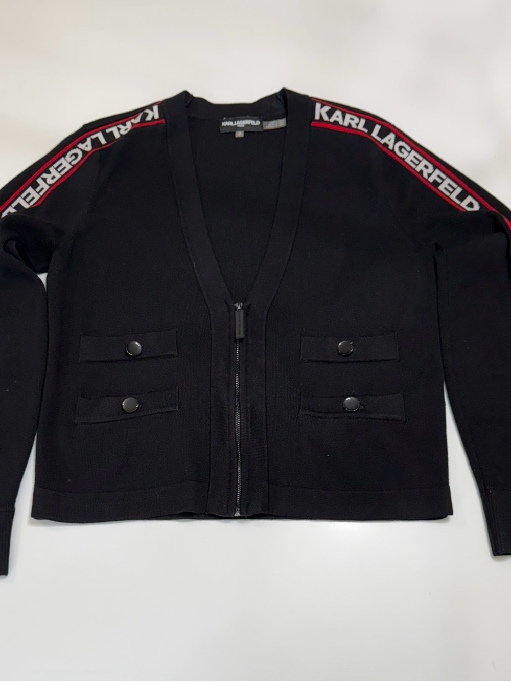 Karl Lagerfeld Black Zip Jacket with Logo-Trim Size XS - Picture 2 of 8
